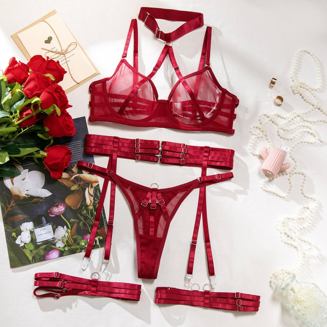 Halter neck bra four-piece set for women